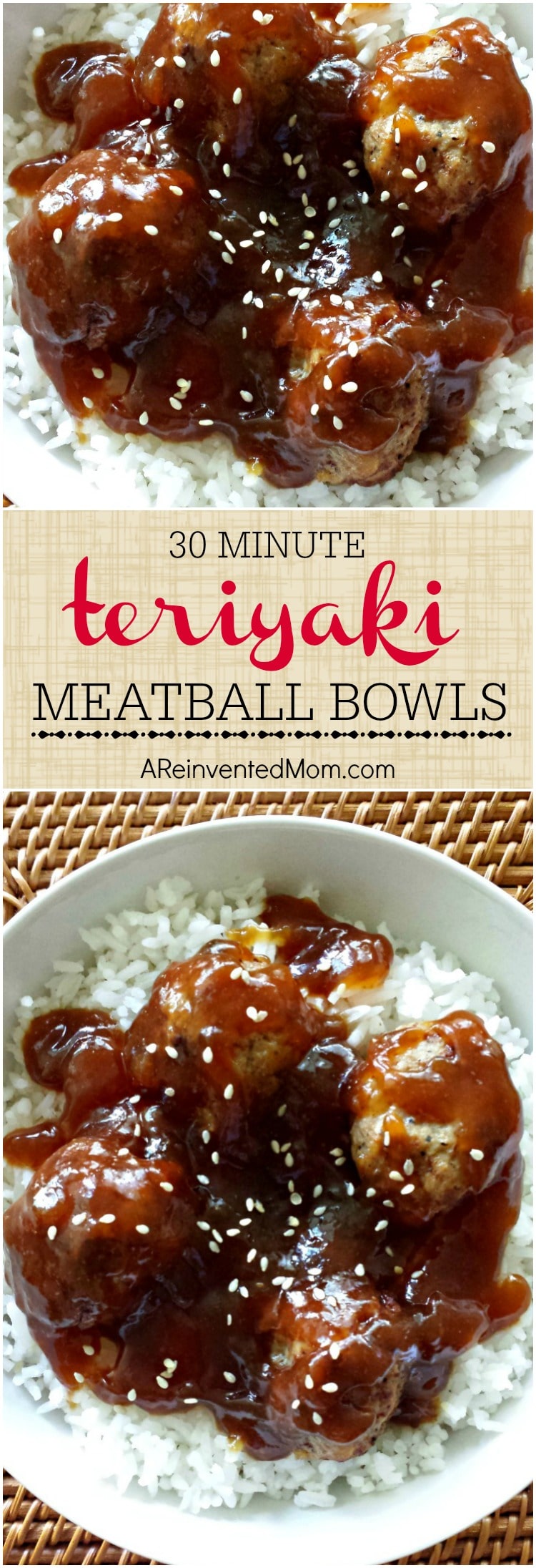 30 Minute Teriyaki Meatball Bowls - Pin