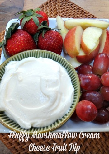 Two seemingly incompatible ingredients combine to make the most divine fruit dip ever. Fluffy Marshmallow Cream Cheese Fruit Dip | A Reinvented Mom