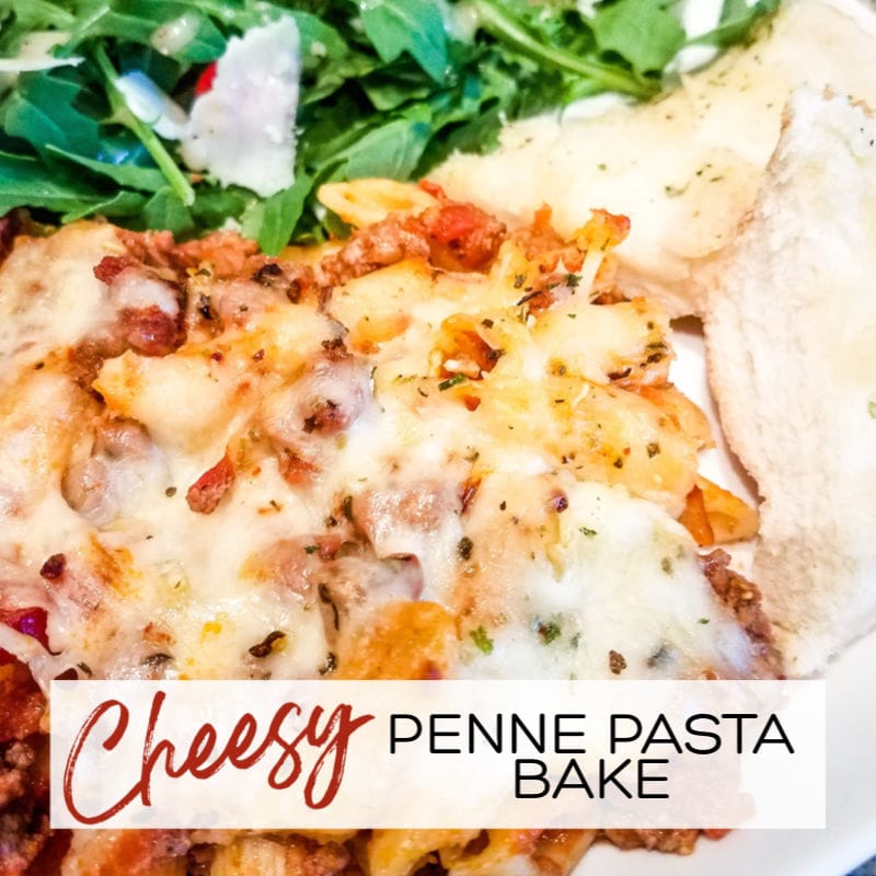 Easy Cheesy Penne Pasta Bake | A Reinvented Mom #easypennepasta #weeknightdinner