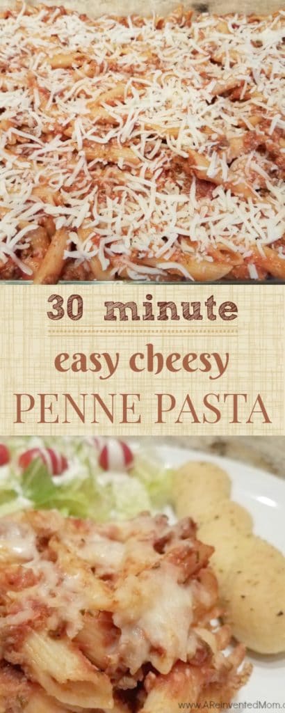 Easy, family friendly weeknight meal. Cheesy Penne Pasta Bake - A Reinvented Mom. 