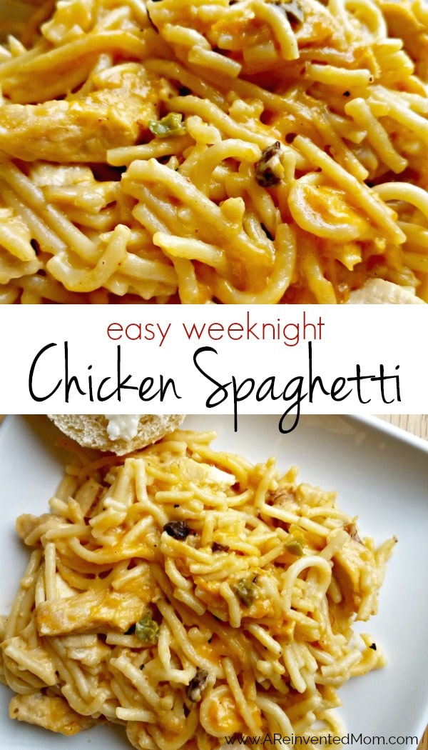 Easy Chicken Spaghetti - comfort food for a weekday | A Reinvented Mom #easydinner #pasta #easychickenspaghetti