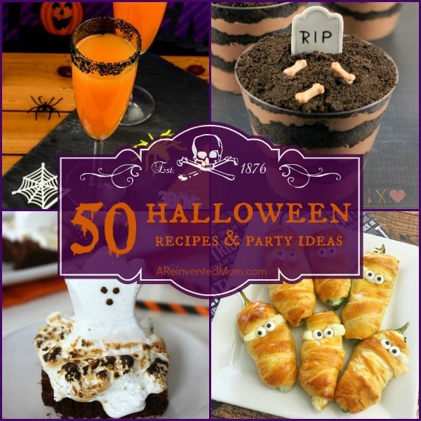 Collage of Halloween themed food and drink.