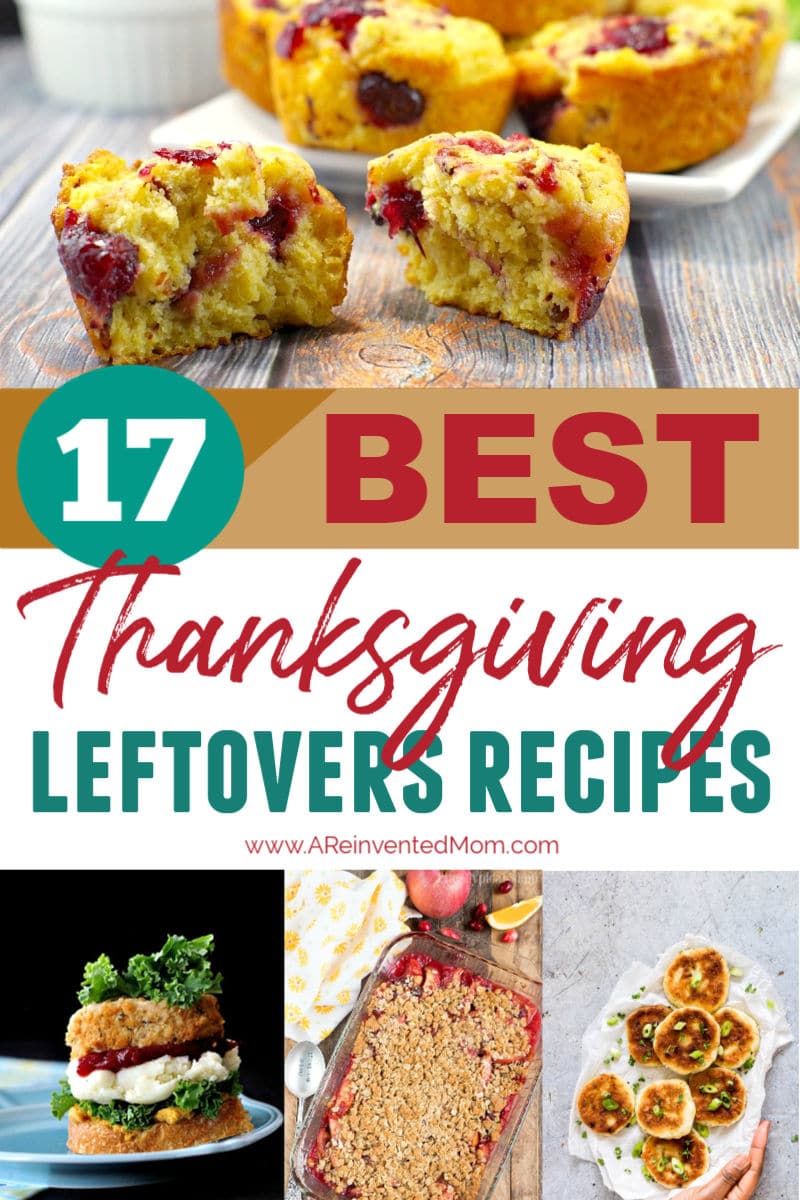Photo collage of 5 dishes made with Thanksgiving leftovers.