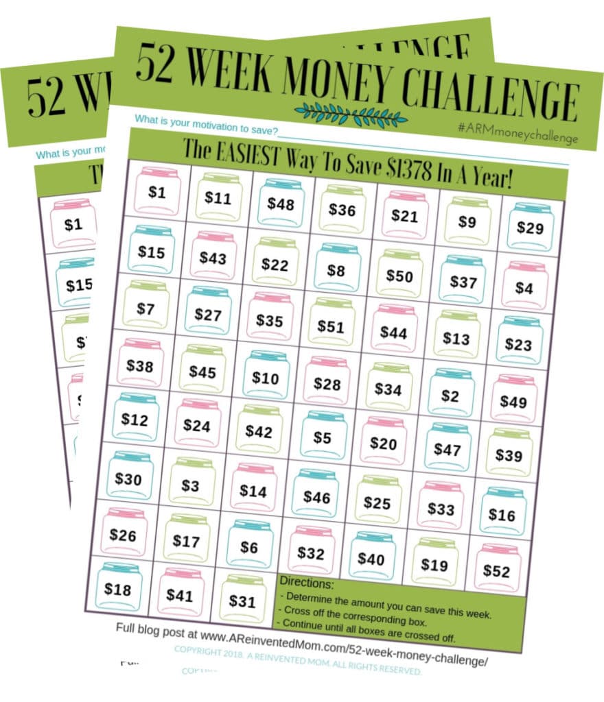 52 Week Money Challenge Worsheet 2pics | a Reinvented Mom #52weekmoneychallenge