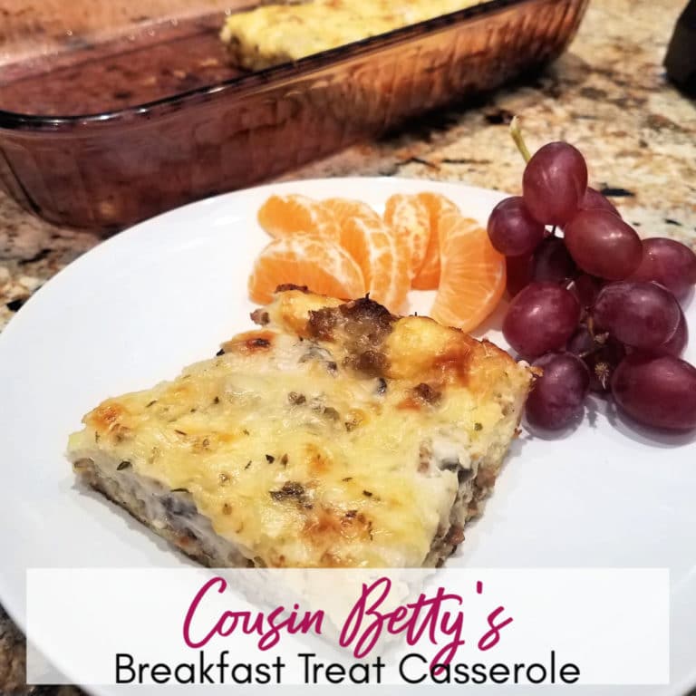 Slice of Cousin Betty's Easy Overnight Breakfast Treat Casserole | A Reinvented Mom #overnightbreakfastcasserole