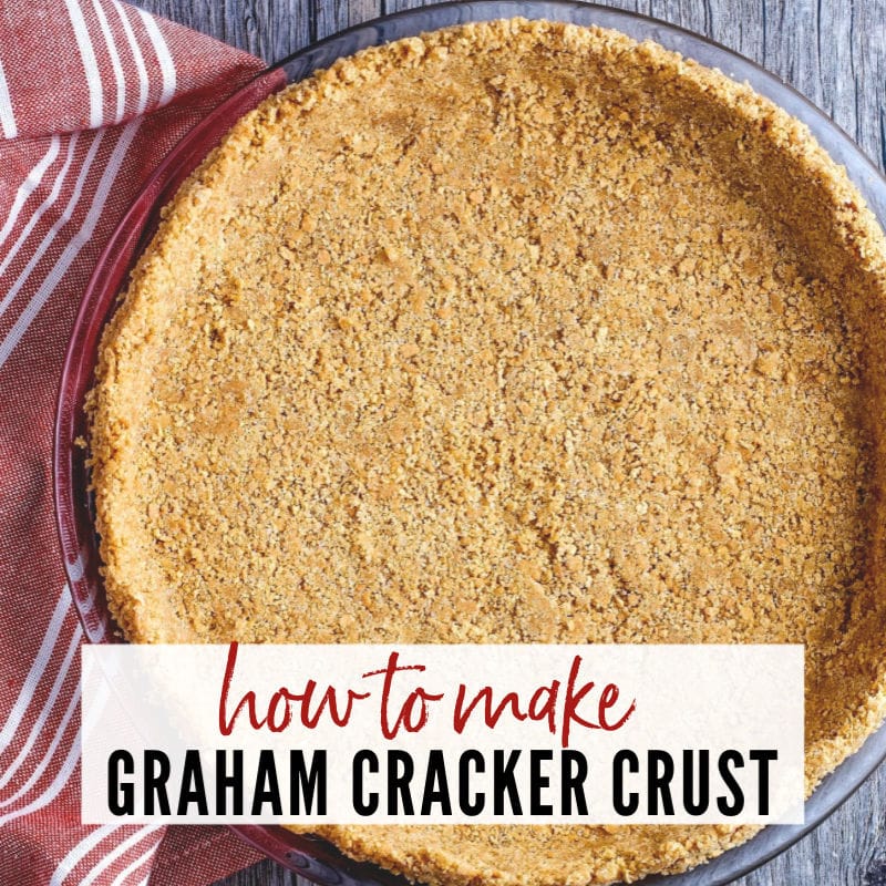 Pie crust on a red & white towel with How to Make Graham Cracker Crust graphic overlay. | A Reinvented Mom