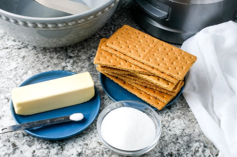 Graham crackers, butter, sugar, salt ingredients for Graham Cracker Crust recipe | A Reinvented Mom