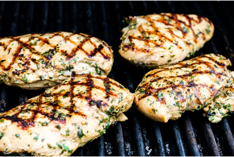 Italian grilled chicken resting on the grill before eating 