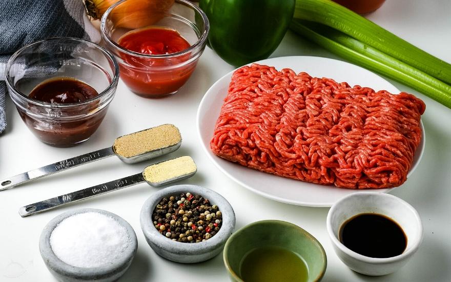 sloppy joe ingredients on a white background