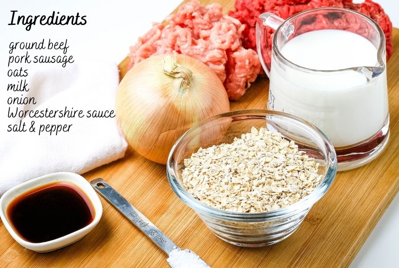 ingredients for air fryer meatballs labeled sitting on a cutting board