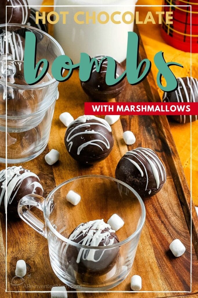 hot chocolate bomb in a glass with others in the background