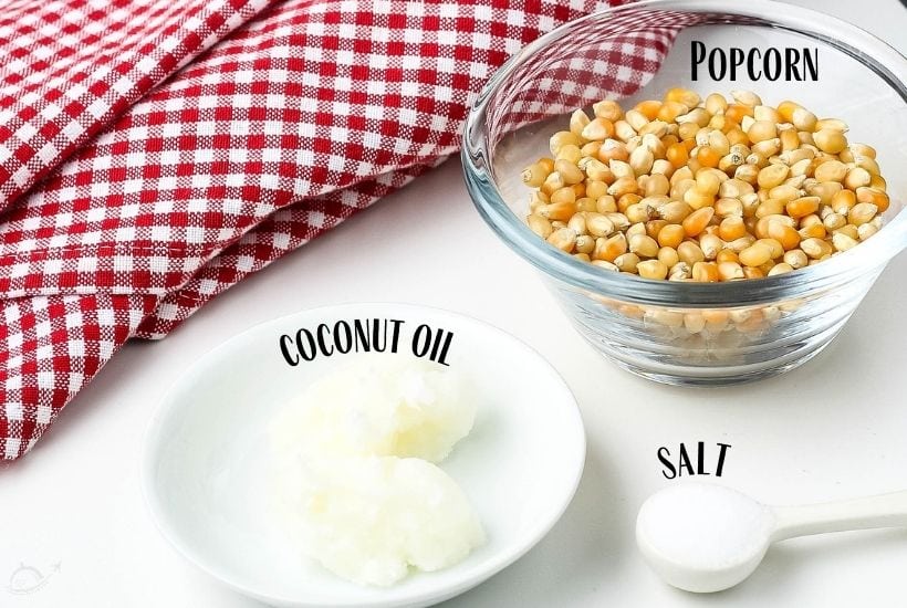 ingredients labeled for Instant Pot Popcorn