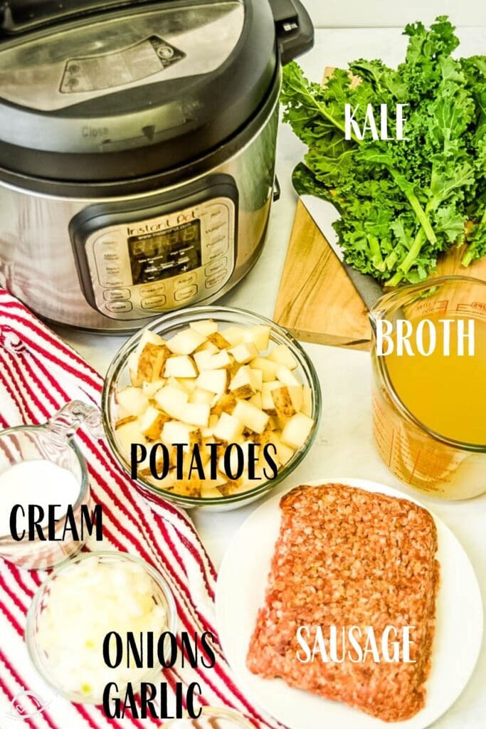 ingredients labeled for Instant Pot Zuppa Toscana soup