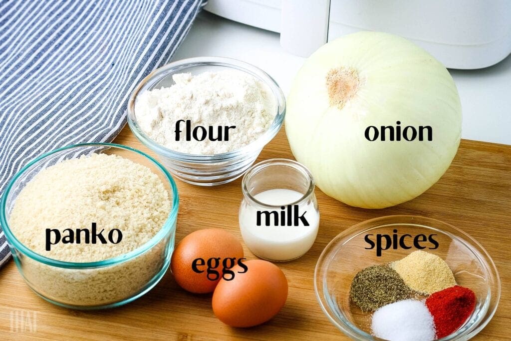 ingredients labeled to make breaded onion rings
