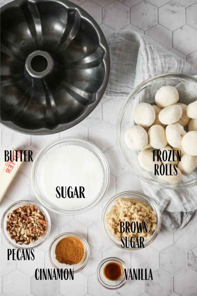 ingredients labeled to make pecan monkey bread