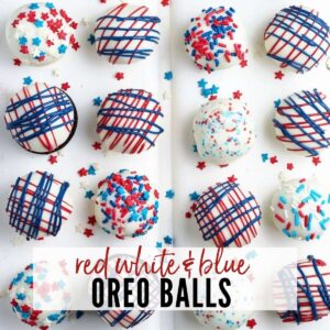 red white and blue decorated oreo balls with text overlay