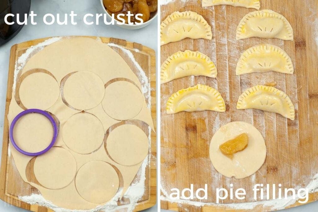 two image college showing hand pies being cut and folded over