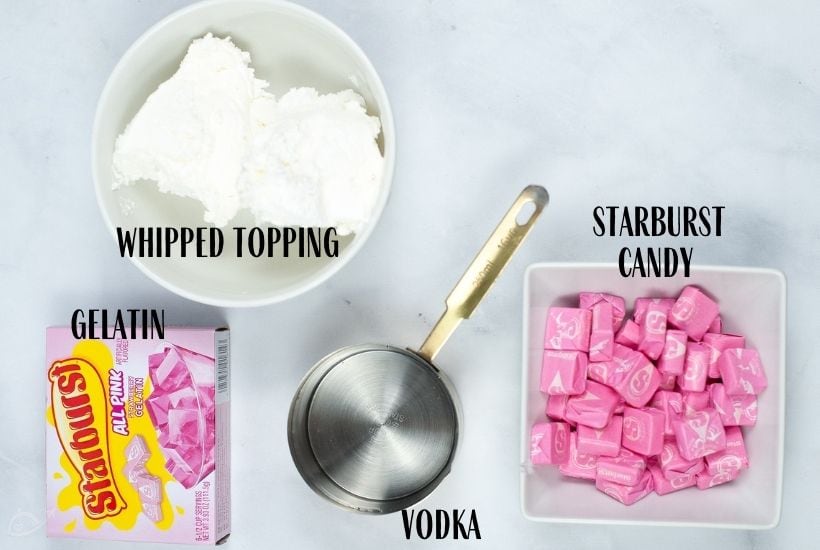 ingredients labeled to make pink starburst jello shots