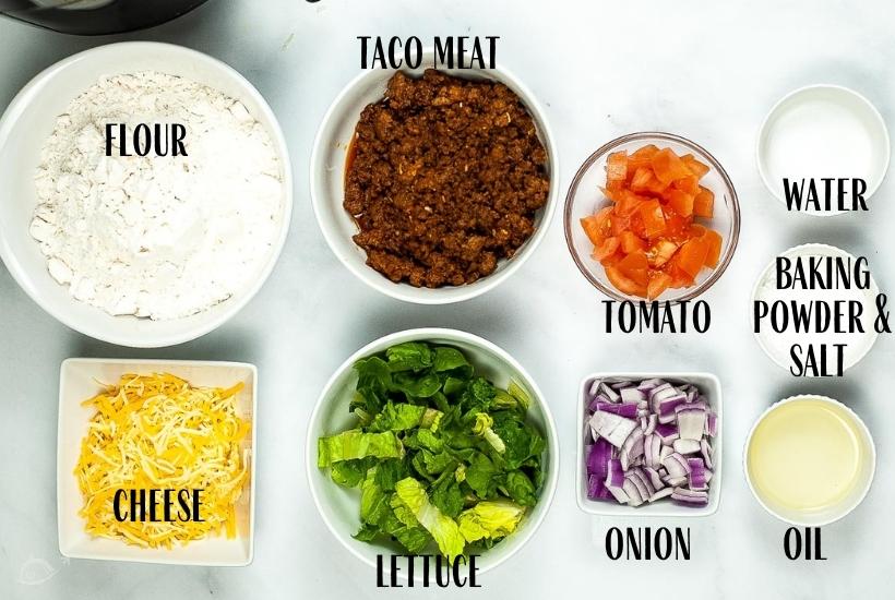 ingredients labeled for navajo tacos to make in the air fryer
