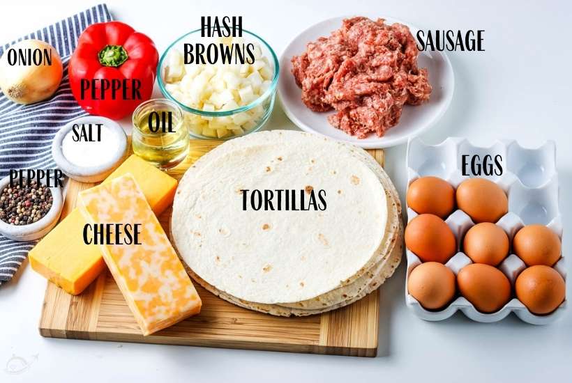 ingredients labeled for meal prep breakfast burritos