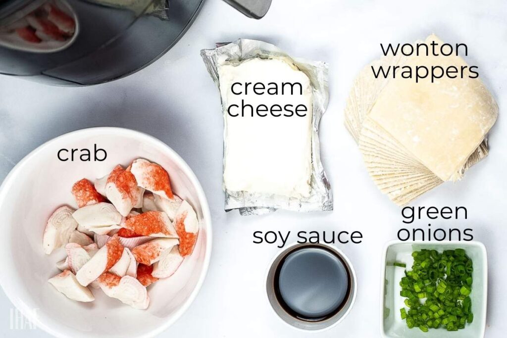 ingredients labeled to make crab Rangoon in the air fryer