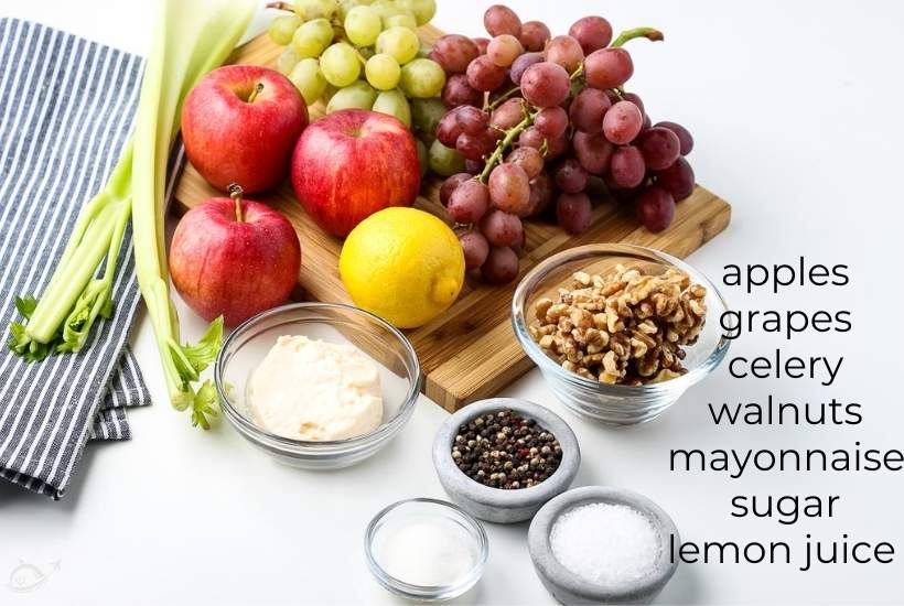 ingredients labeled to make apple celery walnut salad