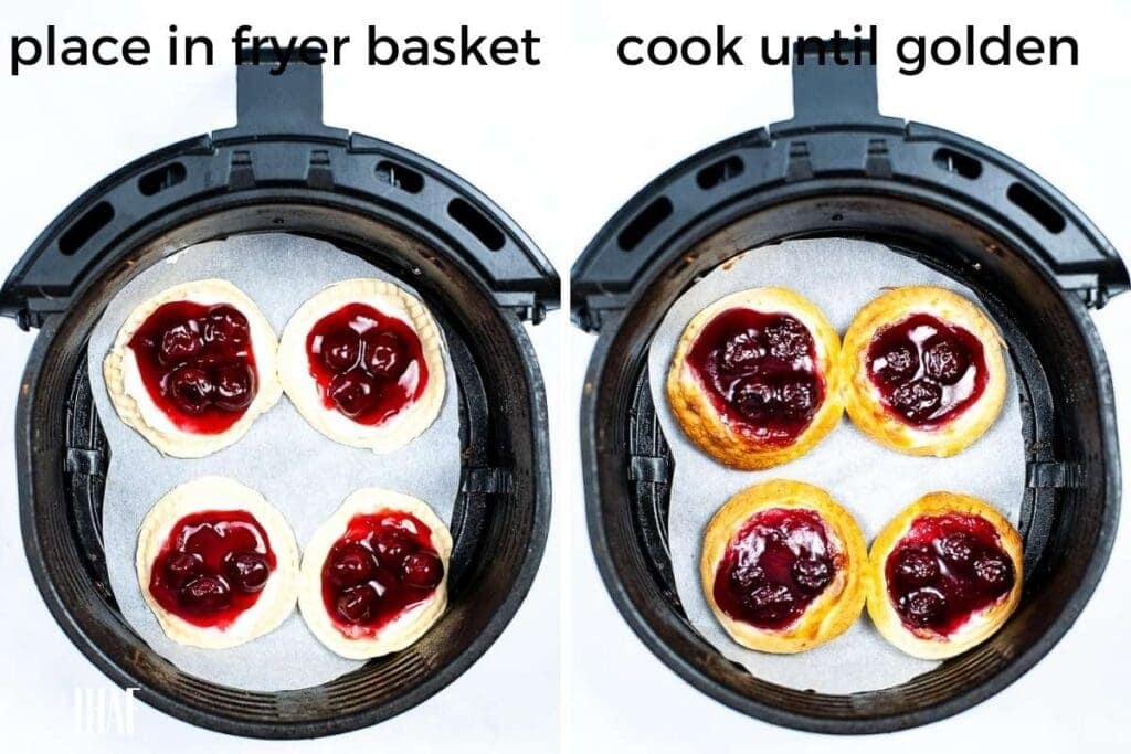 cherry cheese danishes in the air fryer before and after cooking