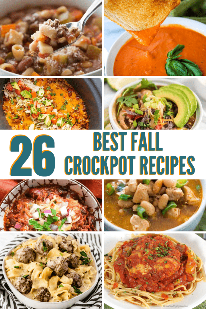 collage of images that are fall crockpot recipes with text overlay