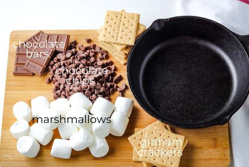 ingredients labeled for smores skillet dip