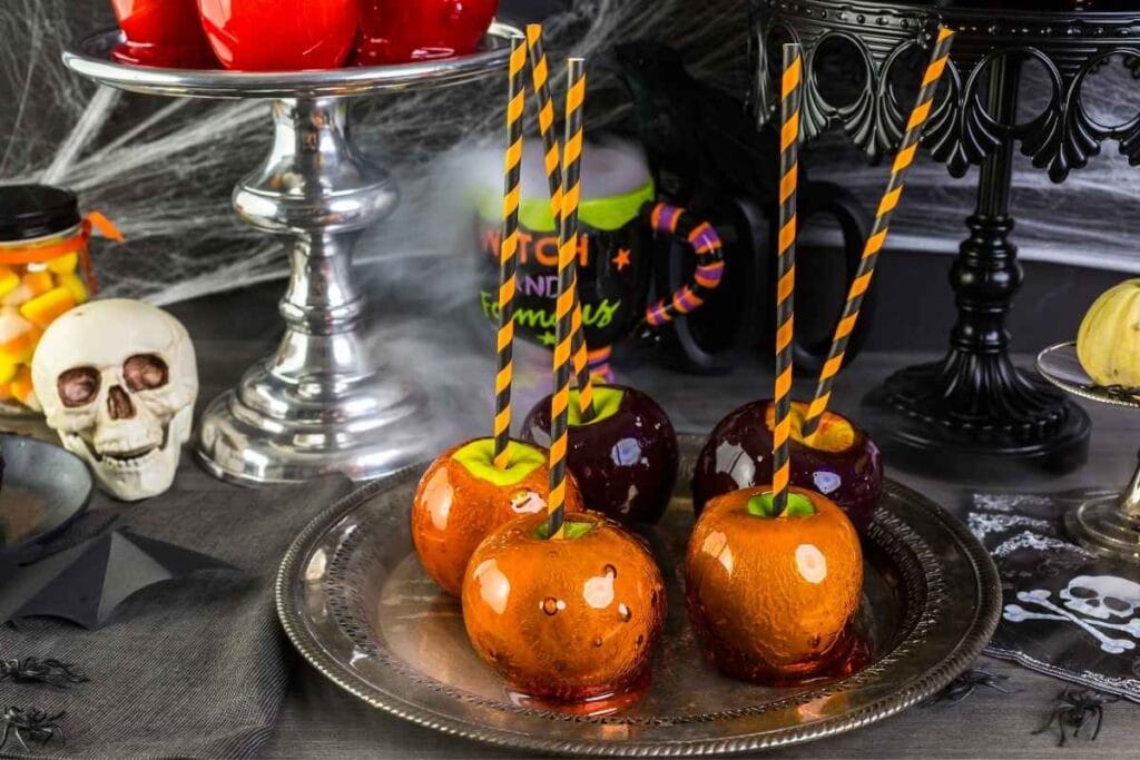 poison candy apples for a halloween tween party with other decorations