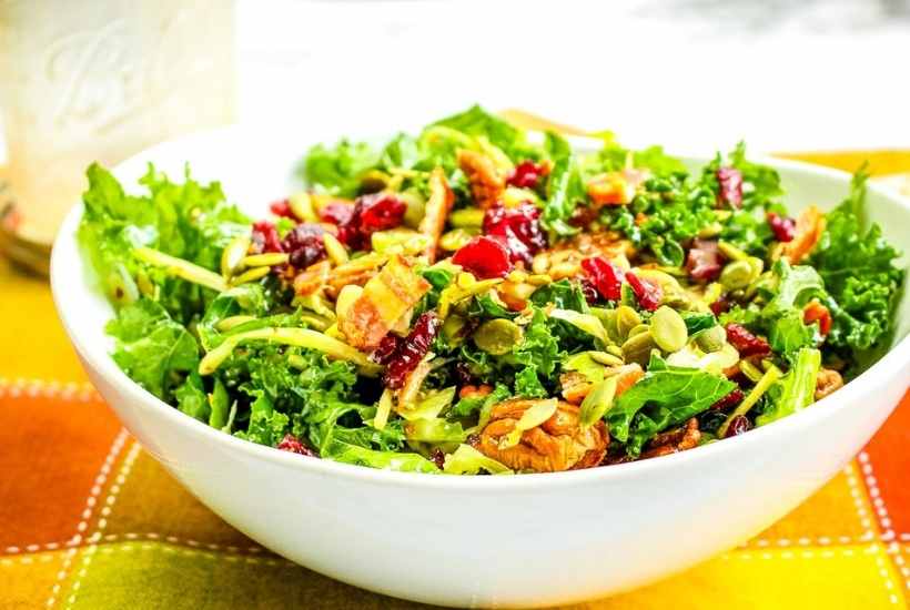 close up of the salad in a large white bowl