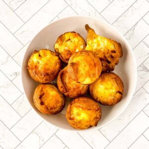 top shot of crescent roll quiche in a white bowl