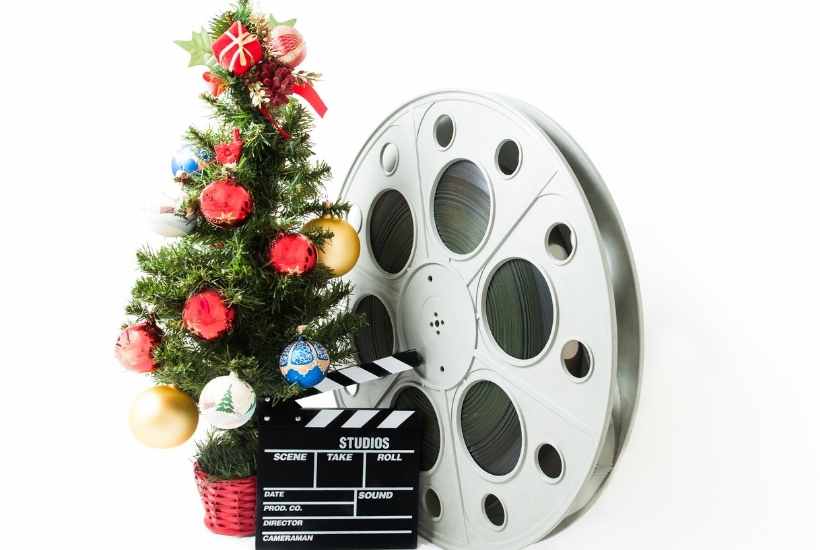 christmas tree with director board and movie reel