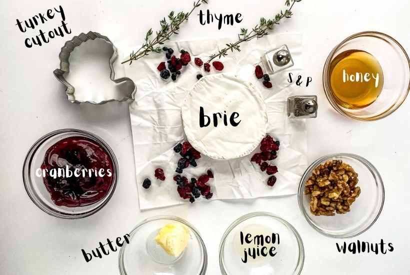 ingredients labeled for baked brie appetizer