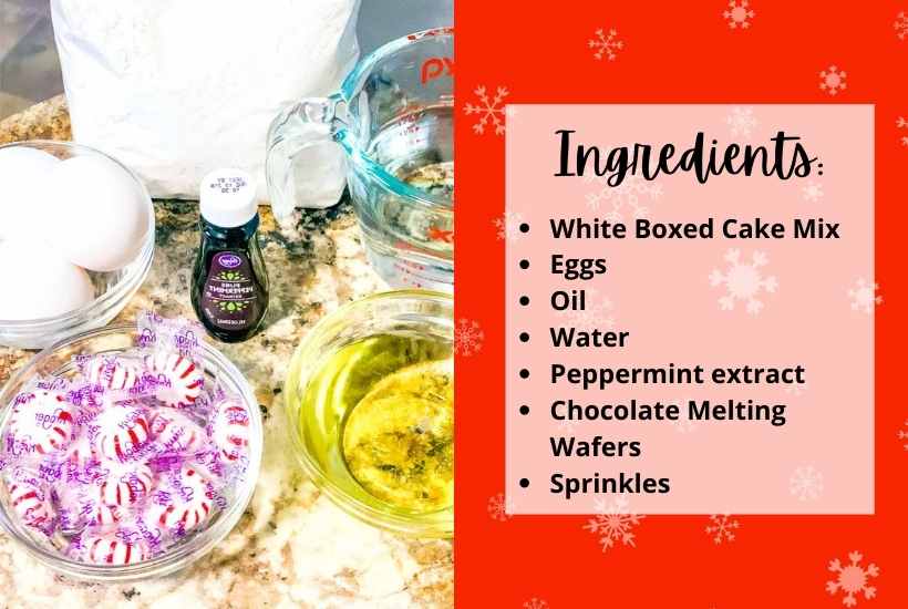 ingredients for peppermint cake balls.