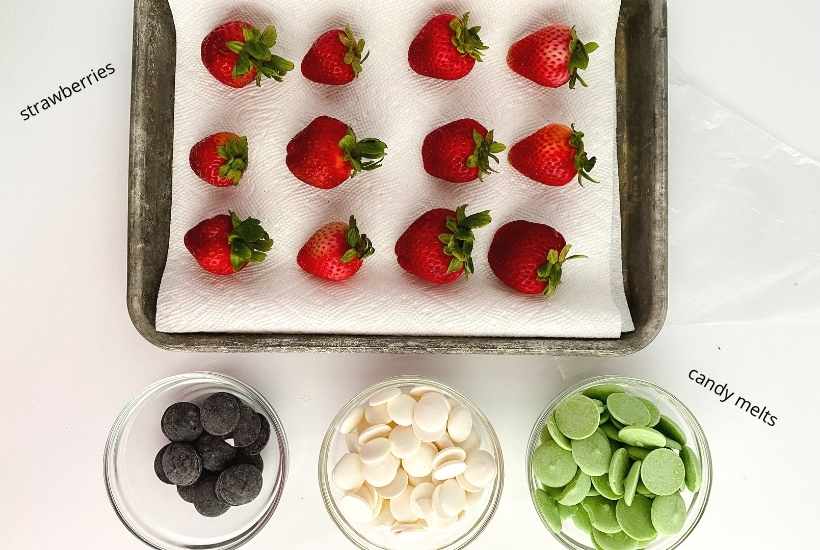 ingredients labeled for halloween chocolate covered strawberries