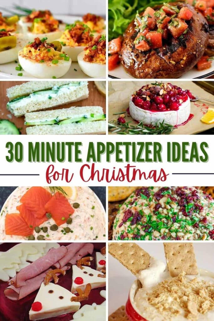 Collage of quick and easy Christmas appetizers with text overlay.