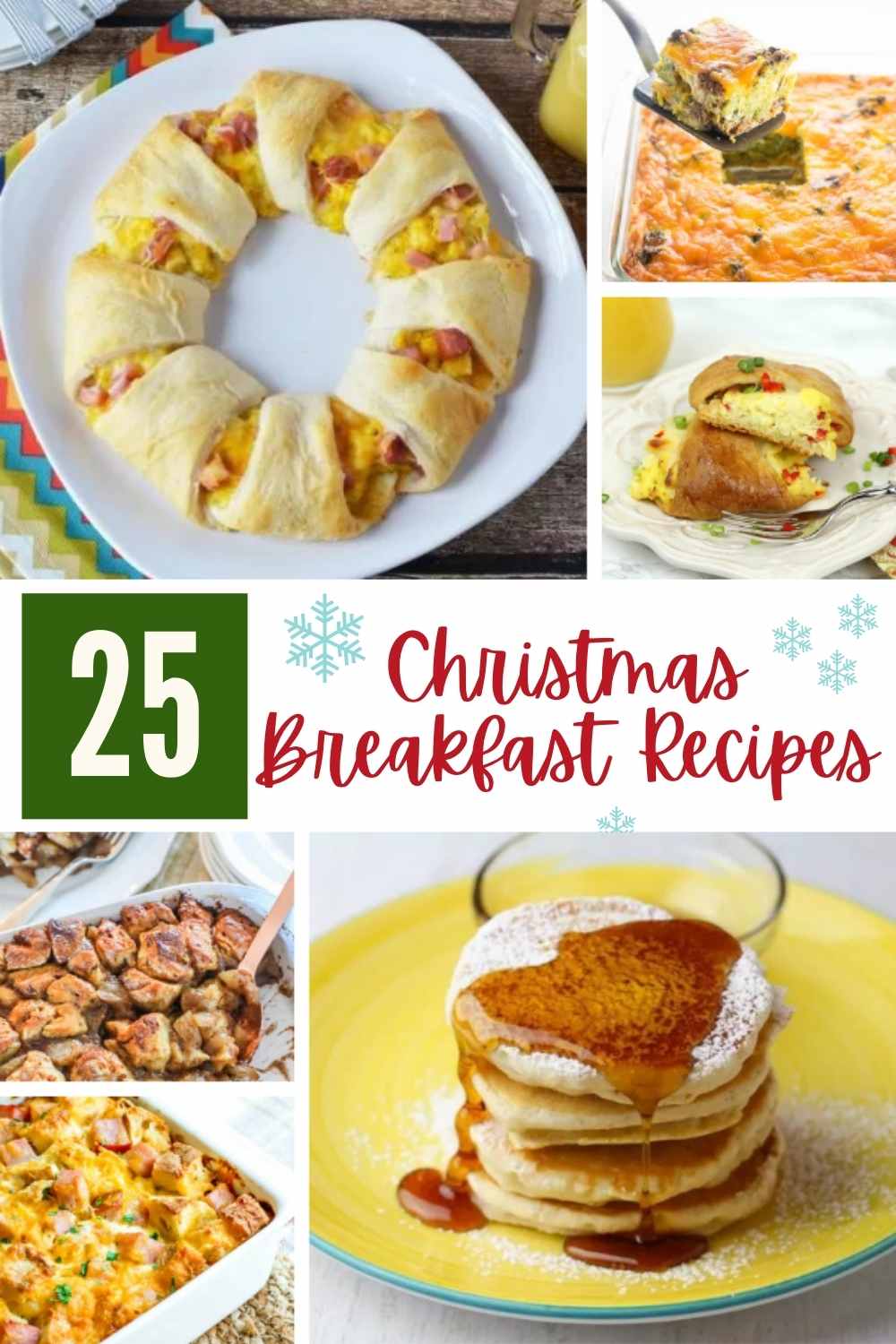 Photo collage of breakfast recipes for Christmas morning with text overlay.