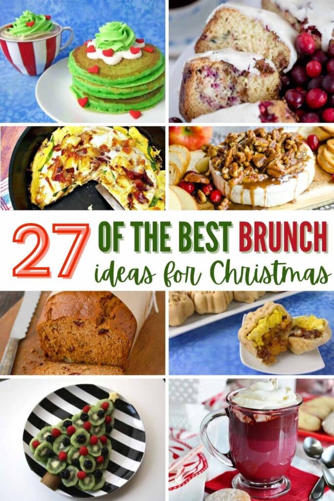 collage of Christmas brunch dishes with text.