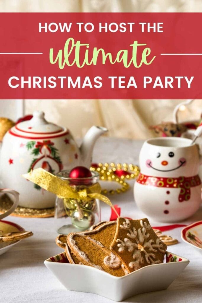 christmas tea kettle and dishes with treats in them