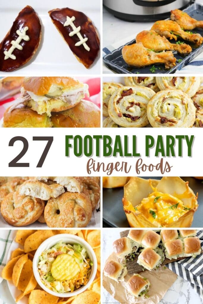 a collage of football finger foods with text