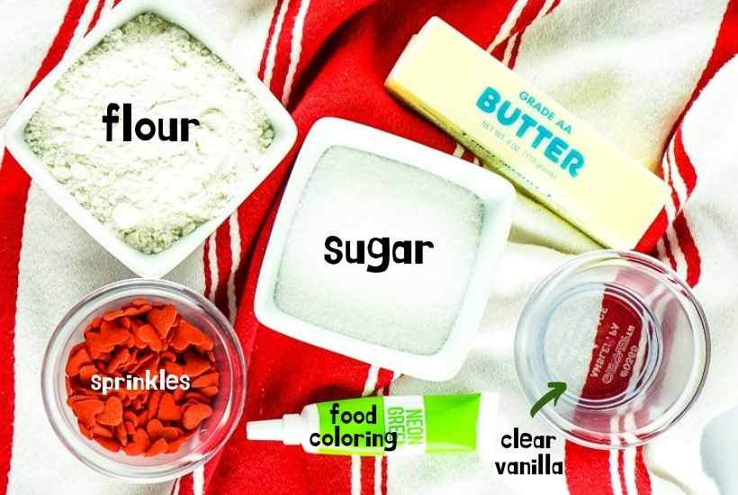 ingredients labeled for sugar cookie dough