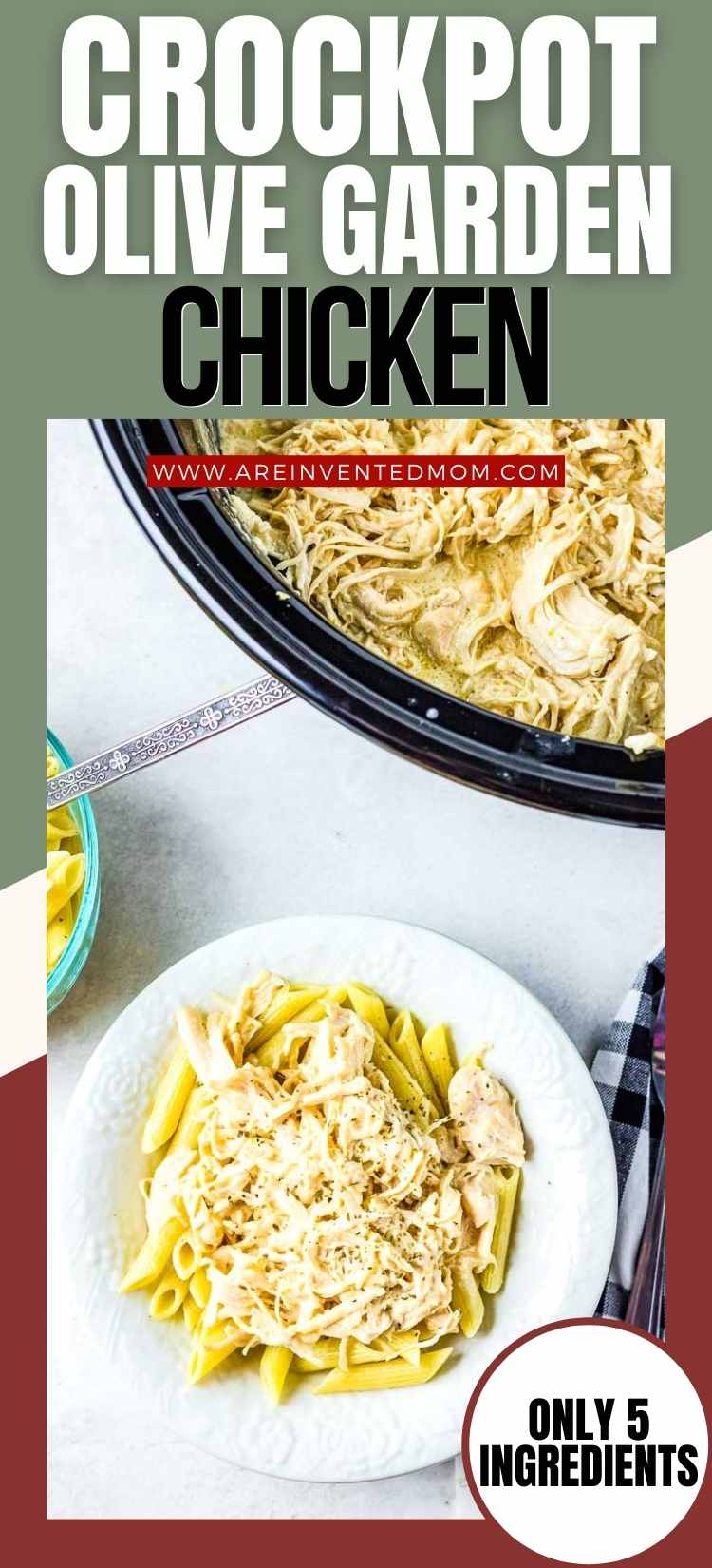 bowl of slow cooker Olive Garden Italian chicken with text overlay