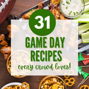 game day food and dips with text overlay