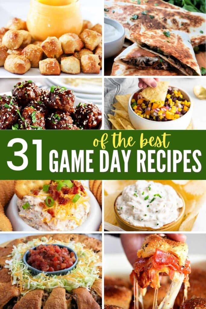 collage of recipes to make on game day with text overlay