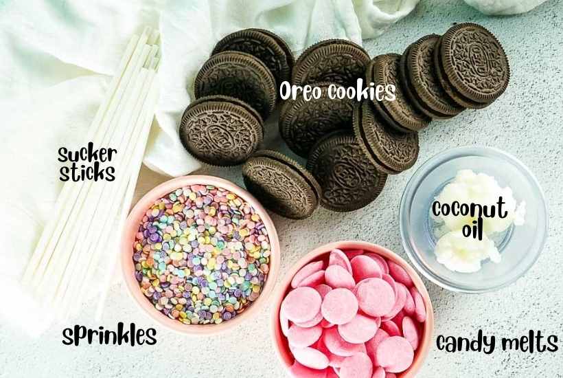 ingredients labeled for chocolate covered oreo pops