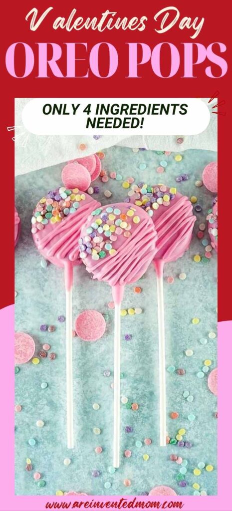 three valentines day oreo pops laying next to each other decorated with text overlay
