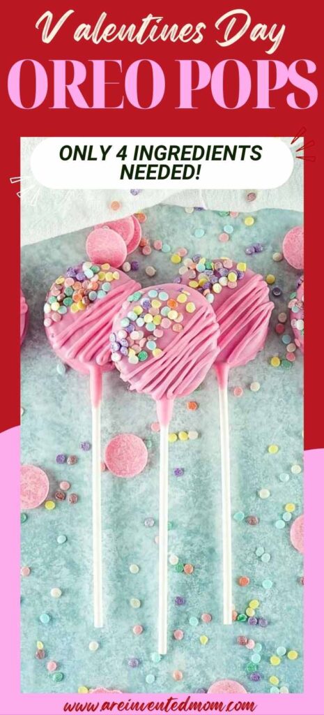 Three valentines day oreo pops laying next to each other decorated with text overlay.
