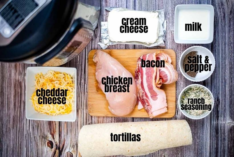 ingredients labeled to make chicken bacon pinwheels.