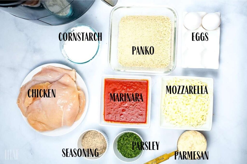 ingredients labeled to make air fryer chicken parmesan